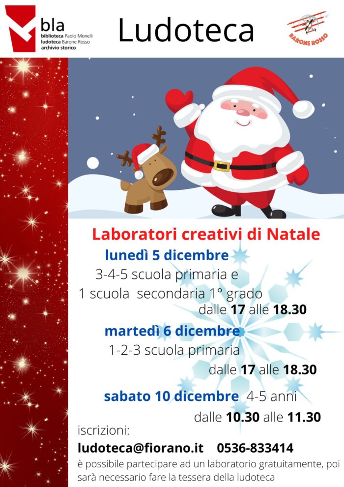 Laboratori creativi per Natale @ Ludoteca Barone rosso presso Bla, via Silvio Pellico 7-8-9 Fiorano Modenese